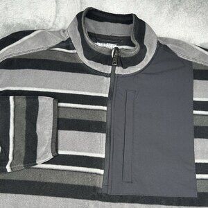 Duluth Trading Fleece Pullover Mens XL Half Zip 1/2 Gray Black Striped Pockets